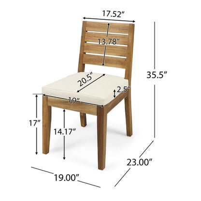 Outdoor Acacia Wood 7 Piece Dining Set with Cushions, Sandblasted