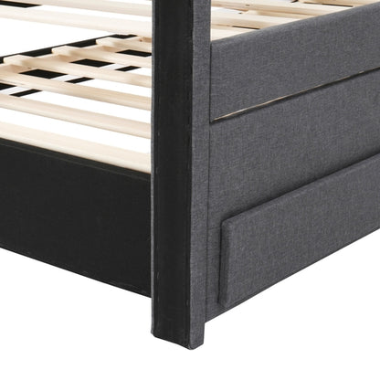 Upholstered Platform Bed with Trundle and 3 Drawers, Linen Fabric