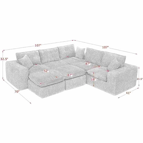 Modern Boucle L-Shaped Sectional Sofa with Two Moveable Ottomans,