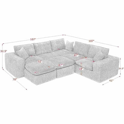 Modern Boucle L-Shaped Sectional Sofa with Two Moveable Ottomans,