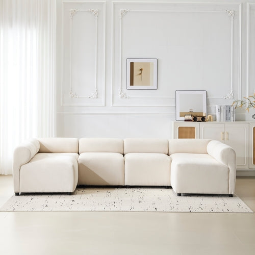 Modular Chenille Sectional Sofa – Modern Curved Upholstered Couch for