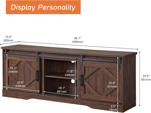 75 Inch Rustic Brown Barn Door TV Stand With Storage