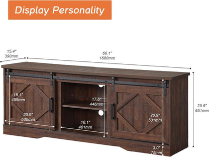 75 Inch Rustic Brown Barn Door TV Stand With Storage