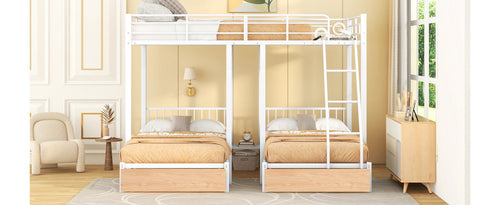 Full Over Twin & Twin Bunk Bed, Metal Triple Bunk Bed with Drawers and