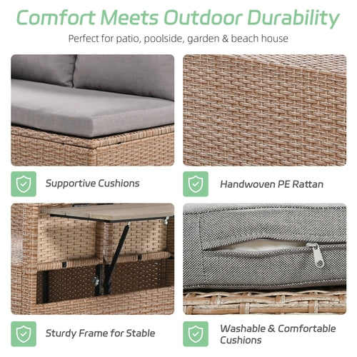 5-Piece Outdoor Patio Rattan Sofa Set, Sectional PE Wicker L-Shaped