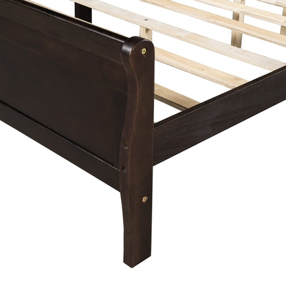 Wood Platform Bed with Headboard and Wooden Slat Support