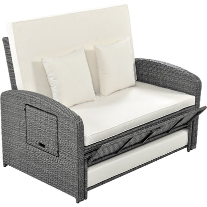 Outdoor Chaise Lounge Rattan White with Adjustable Design for Patio,