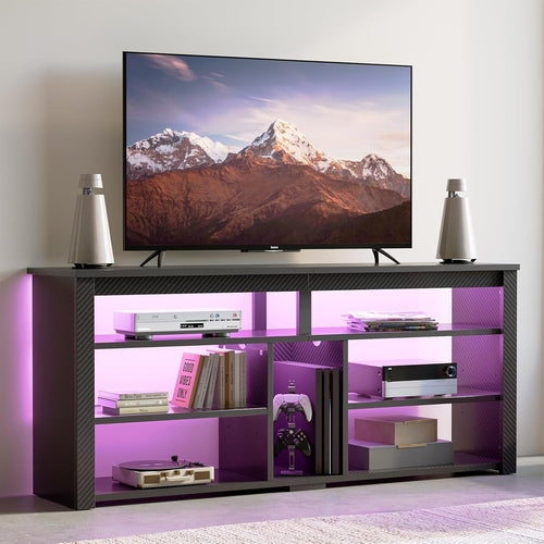 LED Tall TV Stand, Entertainment Center for 55/60/65 Inch TV, Gaming