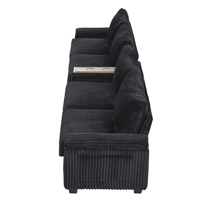 Modern 4-Seater Corduroy Sofa Couch with USB Ports, Hidden Storage and
