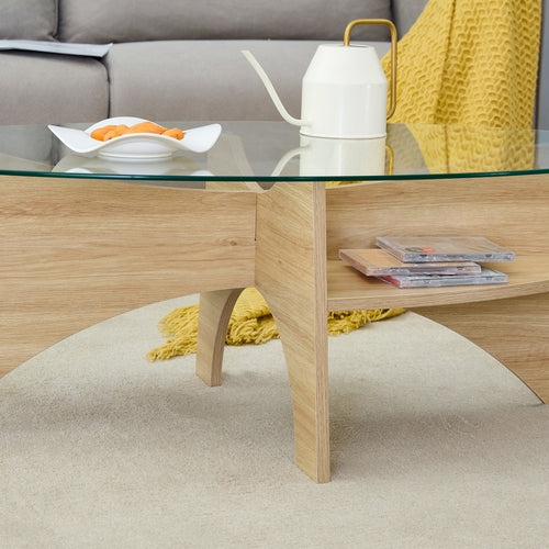 Oval Glass Coffee Table – 41.3" Modern Tempered Glass Table,