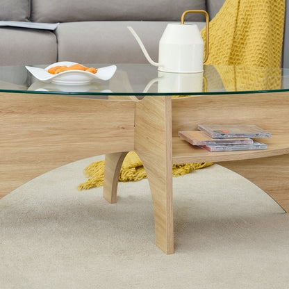 Oval Glass Coffee Table – 41.3" Modern Tempered Glass Table,