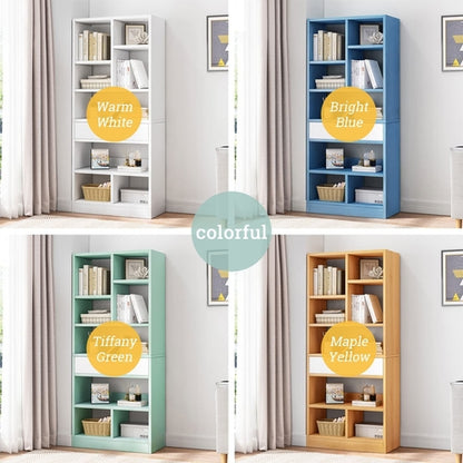 Bright Blue Wooden Bookcase With Eight Cubes Scandinavian