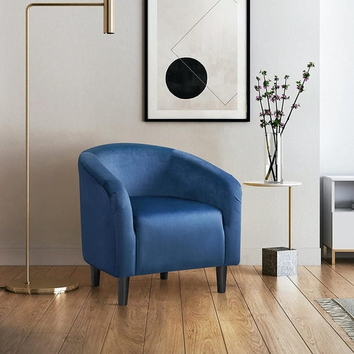 Pagoda Blue Velvet Club Chair With Curved Armrests