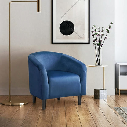 Pagoda Blue Velvet Club Chair With Curved Armrests