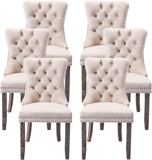 Velvet Dining Chairs Set of 6, Tufted Dining Room Chairs with Button