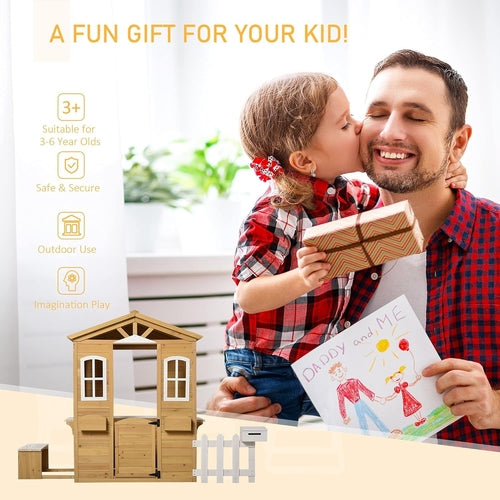 Kids Outdoor Wood Playhouse With Working Door And Windows