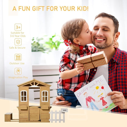 Kids Outdoor Wood Playhouse With Working Door And Windows