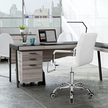 White Mid Back Office Task Chair With Adjustable Height And 360 Degree