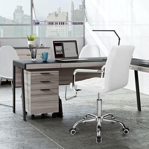 White Mid Back Office Task Chair With Adjustable Height And 360 Degree