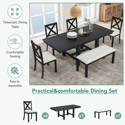 Farmhouse 82inch 6-Piece Extendable Dining Table with Footrest, 4