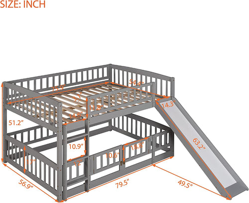 Gray Bunk Bed With Slide And Ladder For Kids Bedroom