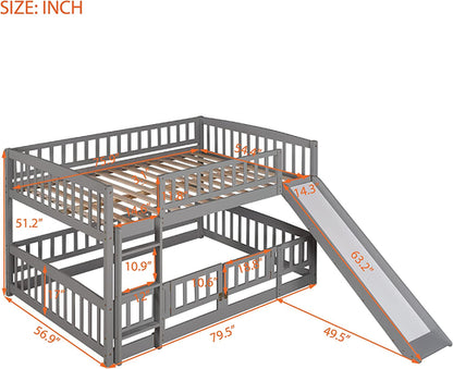 Gray Bunk Bed With Slide And Ladder For Kids Bedroom