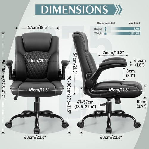 Ergonomic Leather Office Chair Adjustable Armrests Black