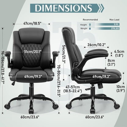 Ergonomic Leather Office Chair Adjustable Armrests Black