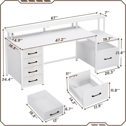 Modern Home Office Desk With 5 Drawers And LED Lights