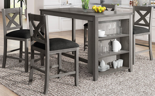 5 Pieces Counter Height Rustic Farmhouse Dining Room Wooden Bar Table