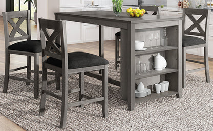 5 Pieces Counter Height Rustic Farmhouse Dining Room Wooden Bar Table