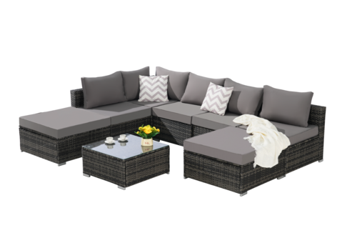 8 Piece Outdoor Patio Sectional Sofa Set – Wicker Conversation Set