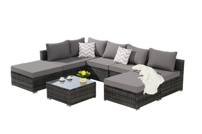 8 Piece Outdoor Patio Sectional Sofa Set – Wicker Conversation Set