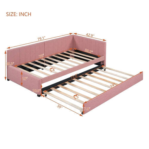 Upholstered Daybed with Trundle Sofa Bed Frame No Box Spring Needed,