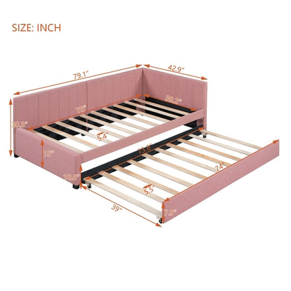 Upholstered Daybed with Trundle Sofa Bed Frame No Box Spring Needed,