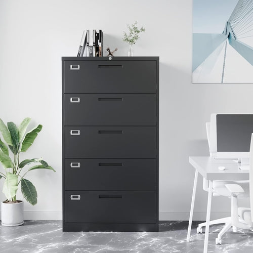 5 Drawer Lateral File Cabinet Lockable Metal Office Storage