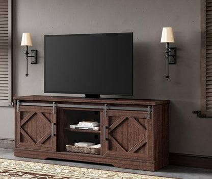 75 Inch Rustic Brown Barn Door TV Stand With Storage