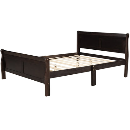 Wood Platform Bed with Headboard and Wooden Slat Support