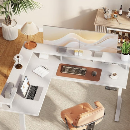 Electric L Shaped Standing Desk 59 Inch With Power Outlets