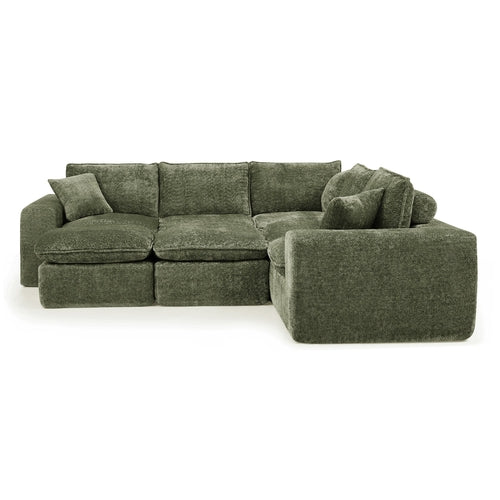 Modern Boucle L-Shaped Sectional Sofa with Two Moveable Ottomans,
