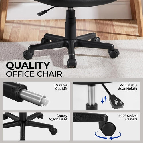 Armless Ergonomic Office Chair Black PU Leather Swivel