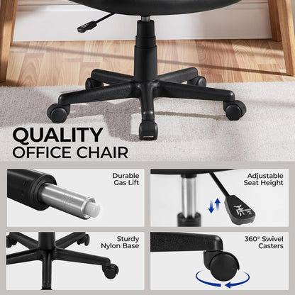Armless Ergonomic Office Chair Black PU Leather Swivel