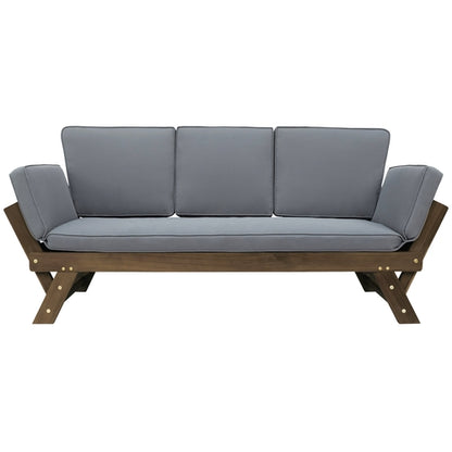 Outdoor Adjustable Patio Wooden Daybed Sofa Chaise Lounge with