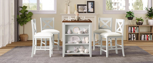 5 Pieces Counter Height Rustic Farmhouse Dining Room Wooden Bar Table