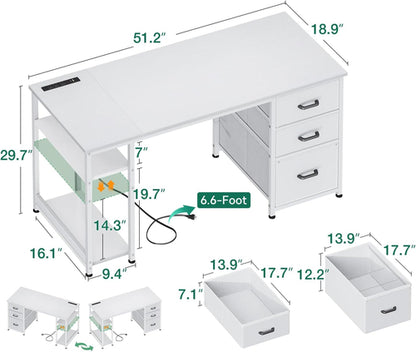 51 Inch Computer Desk With USB Outlets For Home Office