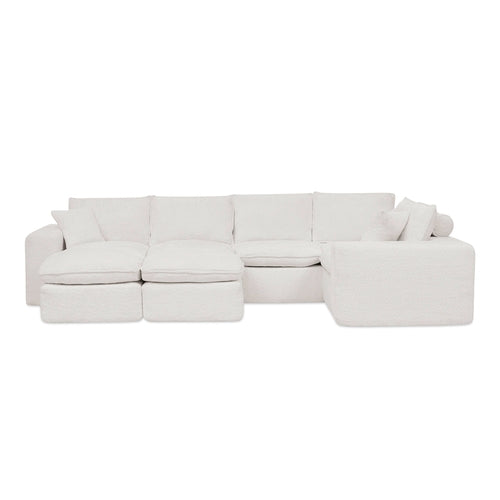 Modern Boucle L-Shaped Sectional Sofa with Two Moveable Ottomans,