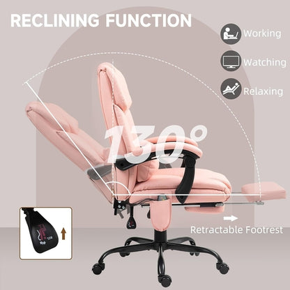 Pink Massage Office Chair With 6 Vibration Points Footrest
