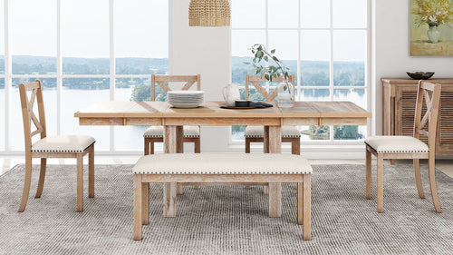 Farmhouse 82inch 6-Piece Extendable Dining Table with Footrest, 4
