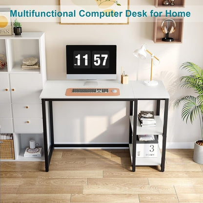 40 Inch White Computer Desk With 2 Tier Shelves Home Office