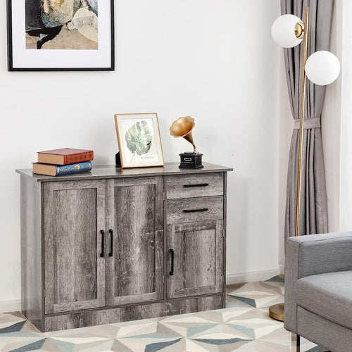Gray Entryway Sideboard Cabinet With Drawers And Shelves